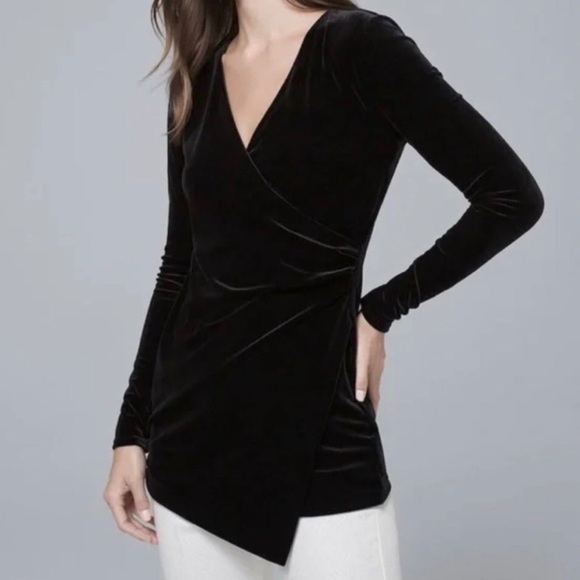 White House Black Market Velvet Faux Wrap long Sleeves top. - Picture 1 of 10